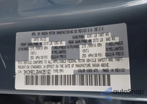 2022 Mazda Cx-30 Carbon Edition z USA, uszkodzony, nr VIN 3MVDMBCL9NM435190